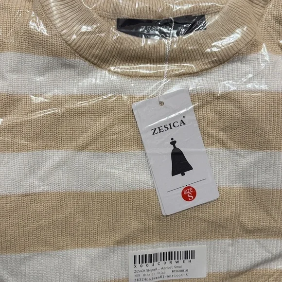Zesica Striped Crew Neck Sweater Striped Tan and White SET - Picture 6 of 6